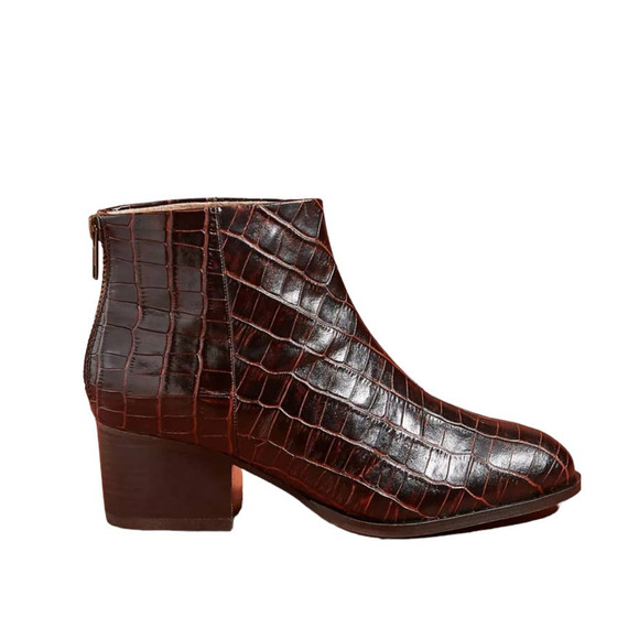 Seychelles Shoes - Seychelles Floodpain Booties Croc Embossed Leather Ankle Boots Back Zip Up 8